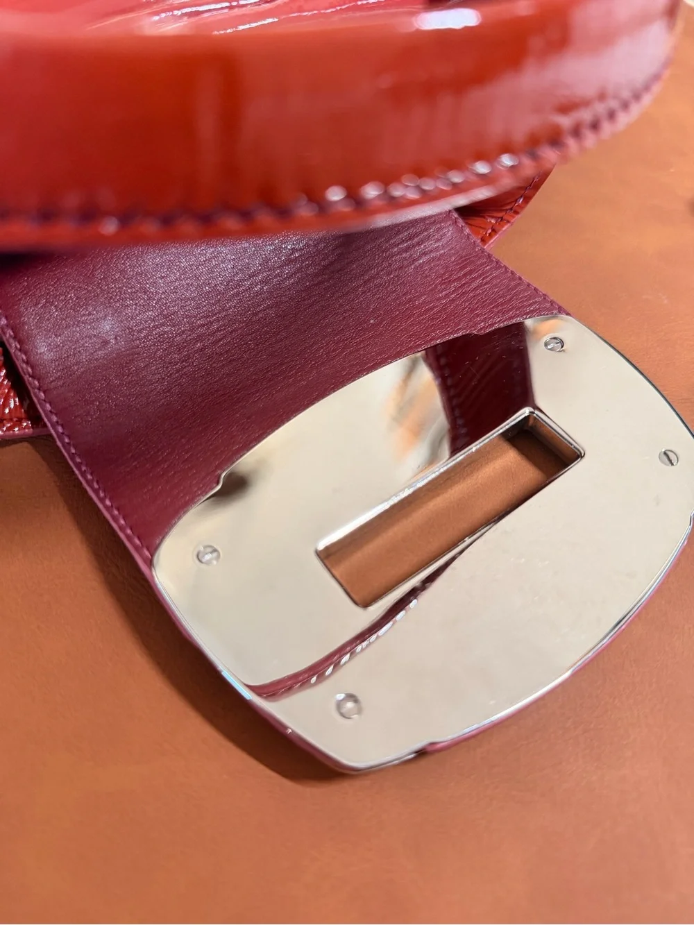 Miu Miu Glossy Red Patent Satchel with Silver Turn-Lock